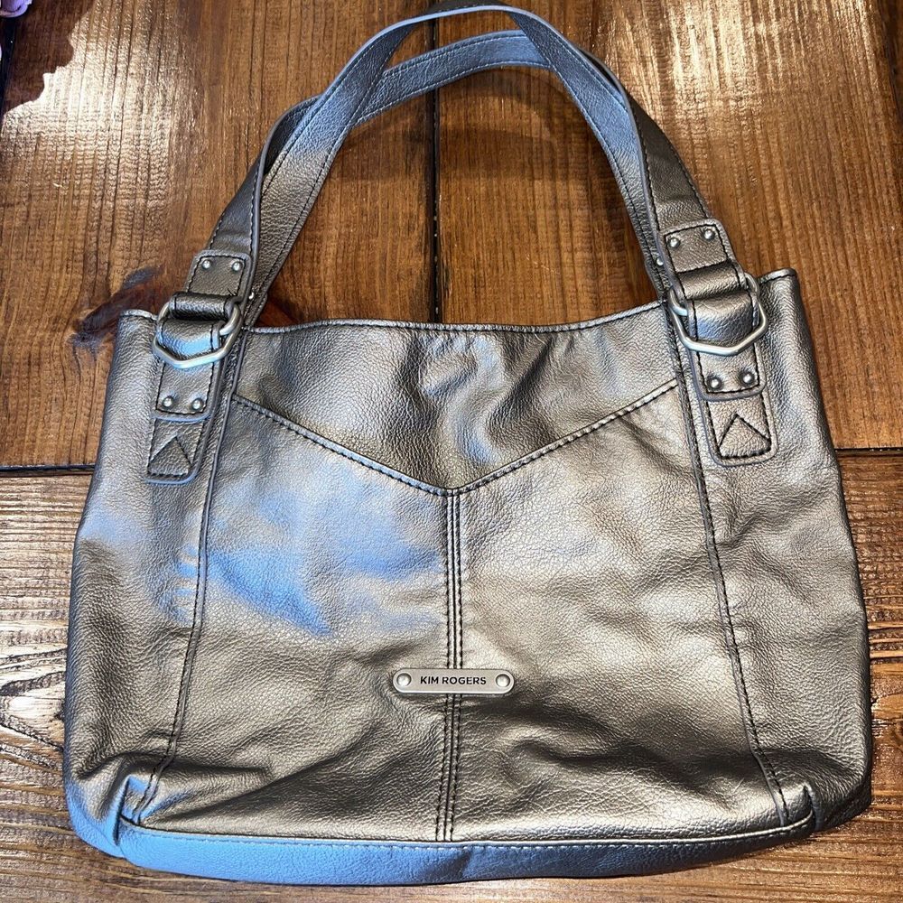 Kim Rogers Collection Faux Leather Shoulder‎ Bag Purse Silver